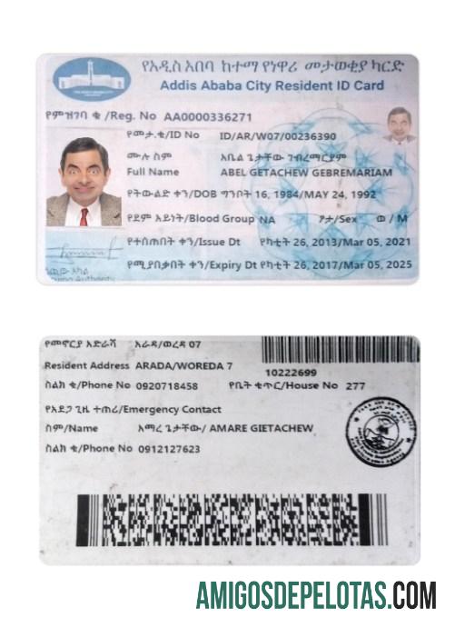 Cartão de identificação de residente Addis Reason Amostra